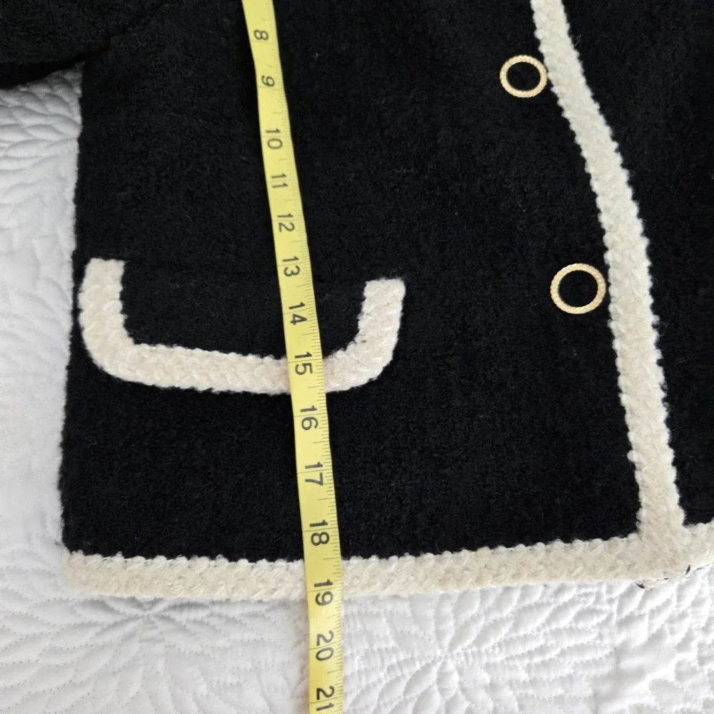 Ba&sh Lady Jacket Black Boucle Contrast Trim Gold Button Cropped Blazer Size 1